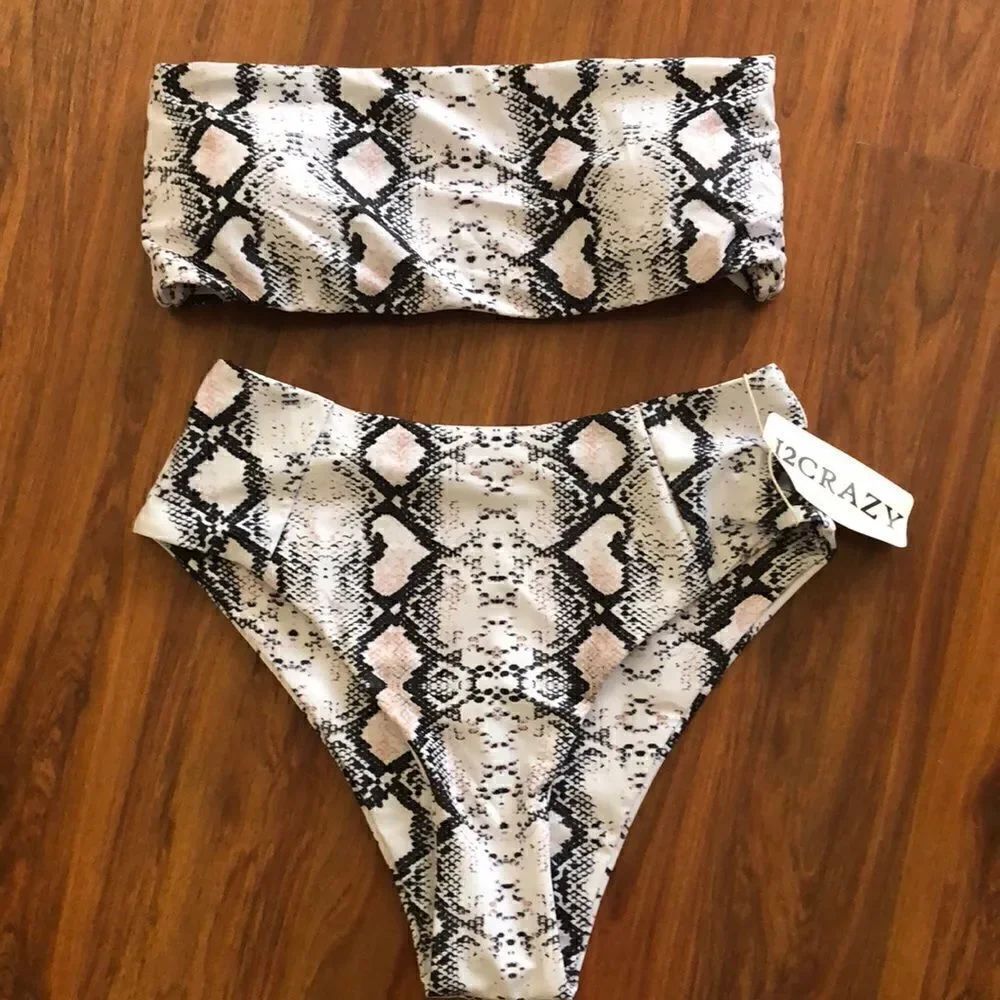 NWT Python gray white peach two-piece bikini size S